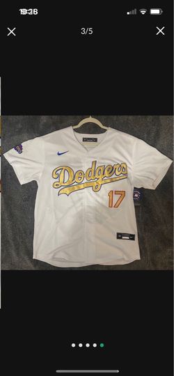 White and gold, Los Angeles Dodgers, Shohei, Ohtani championship, World Series, kanji Japanese jersey