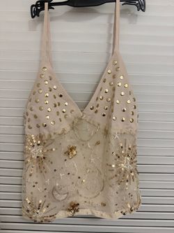 Cream & Gold Sequin Embellished Cami Top