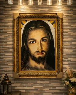 Jesus Christ portrait with fabric & Gold Frame 🖼️