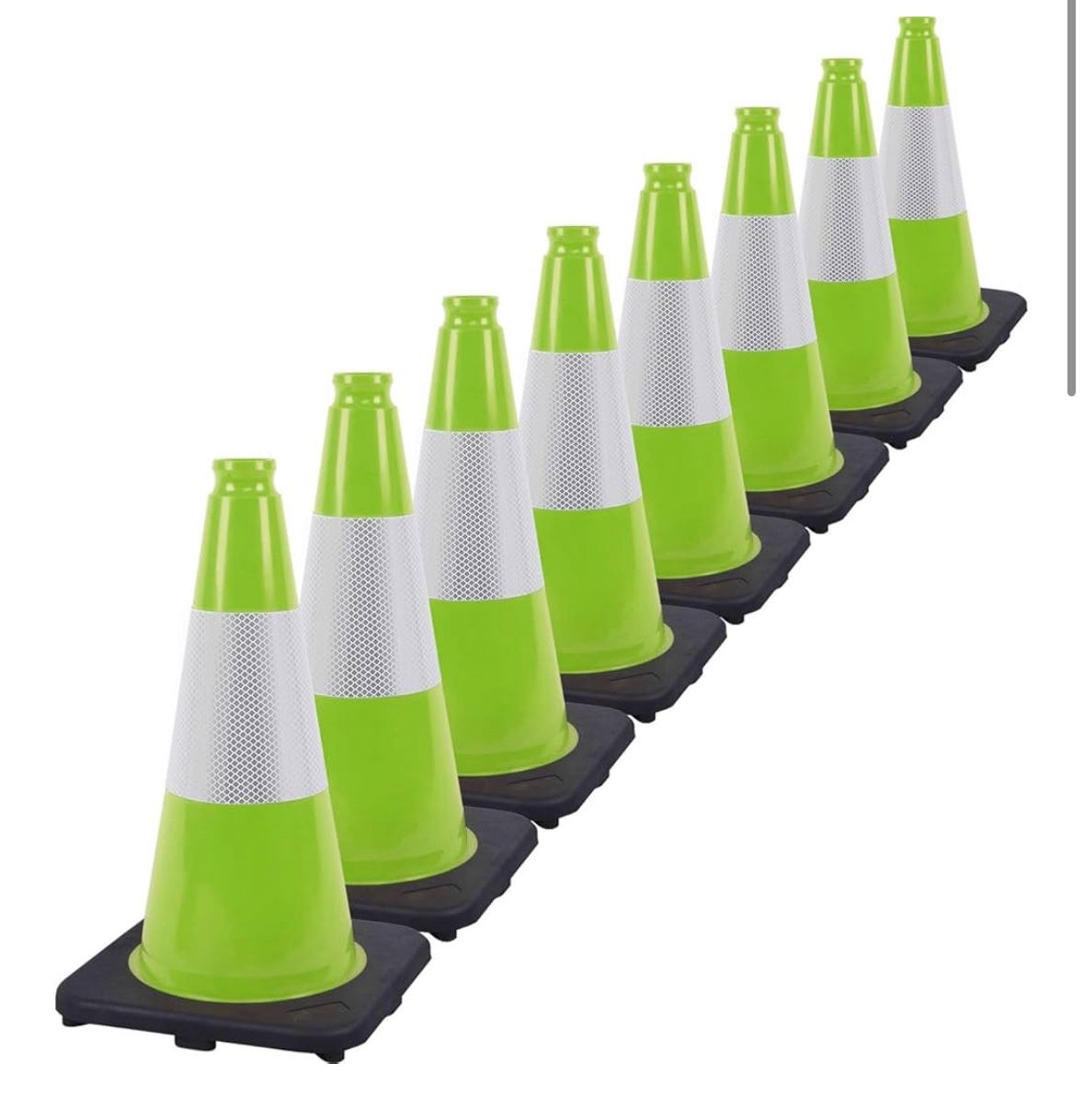 8, Green, 18" Medium Fluorescent Orange/Green PVC Traffic Cones, Heavy Black Base Parking Lot Cone