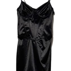 Forever 21 (B) Satin Corset Lingerie Slip Dress Sz M Black Mini Bodycon Goth EUC