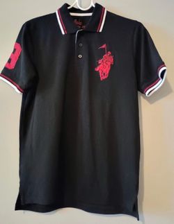 Franky Max Black Polo Shirt Big Red Pony Logo Size M Button Short Sleeve