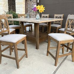 Beautiful Marble Counter Height Table Set With 8 Matching Chairs 
