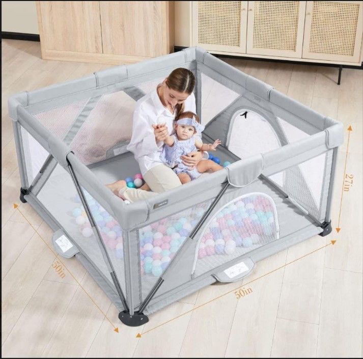 ANGELBLISS WL-01 Foldable Baby Playpen with Mesh & 50 Balls – 50"x50"