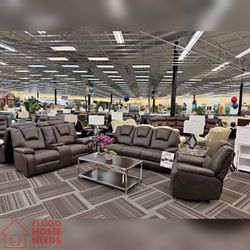 3 Pieces Dark Brown Breathable Air Leather Manual Recliner Sofa Set