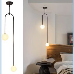 Brand New Modern Milk Glass Pendant 2 Light Mid Century Chandelier 