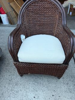 Dark Brown Wicker Armchair with Cushion