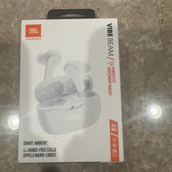 JBL Vibe Beam True Wireless Earbuds, Bluetooth 5.2, White JBL Deep Bass Sound, Up to 32 hours of battery life, Water & Dust Resistant, Hands-free call
