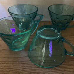 Uranium/Glow Set of 4 Blue cups with mid century thumbprint design A29