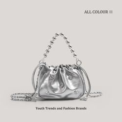 High-End Silvery Metallic Cloud Bag - Chain Shoulder Crossbody Purse, Trendy Crinkle Patent Faux Leather Small Handbag for Women