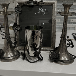 Michael Aram Black Orchid Large frame , 2 candle holders and small vase.