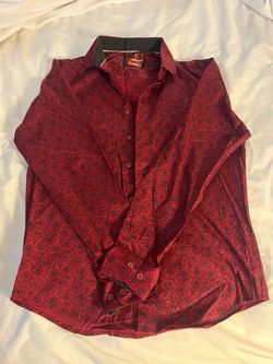 Giovanni Ricci Men's Red & Black Floral Button-Up Shirt M Long Sleeve Collared
