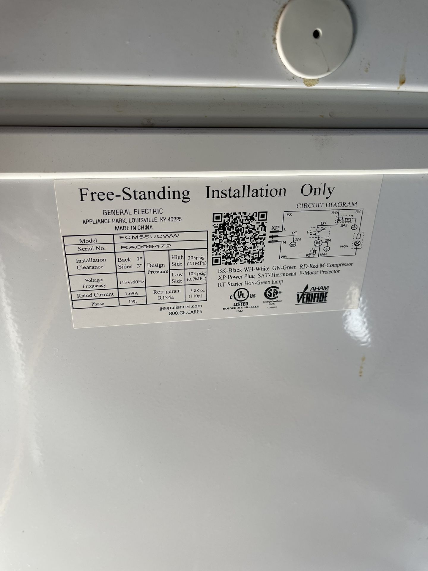 Freezer General Electric FCM5SUCWW