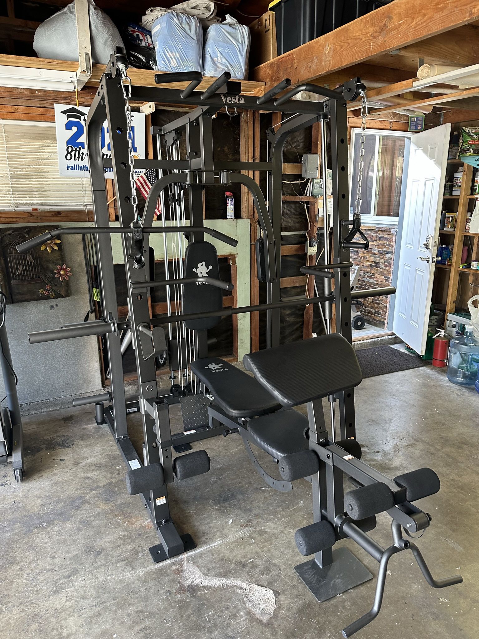 Vesta Fitness Smith Machine 1001 w/Bench Attachment | 245lb Cast Iron Olympic Weights | 7ft Olympic Bar | Fitness | Gym Equipment | FREE DELIVERY 🚚