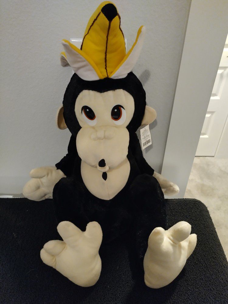 Monkey Plush 22" With A Banana On His Head New