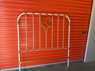 BEAUTIFUL WHITE  & GOLD IRON HEADBOARD SET.