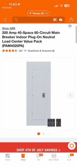 ABB 200 Amp 40-Space 80-Circuit Main Breaker Indoor Plug-On Neutral Load $120