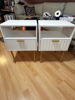 White Nightstands with Gold Legs – Set of 2