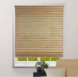 Two Bamboo Roman Shades w/Valance 40" W x 74" H, Tuscan Semi-Sheer Cordless Bamboo Blinds for Interior Windows, Light Filtering