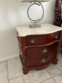 2 wood Nightstands with granite on top and lamps