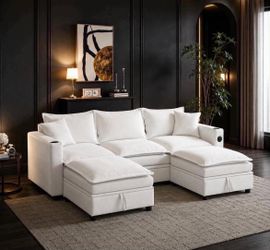 92" Sectional Couches, Cloud Couch Sectional with Storage Dual Ottoman, Oversized 5-Seater L/U Shape