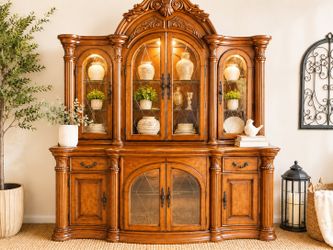 Solid Wood Lighted Display Cabinet / China Hutch – Touch Lighting – Heavy Duty