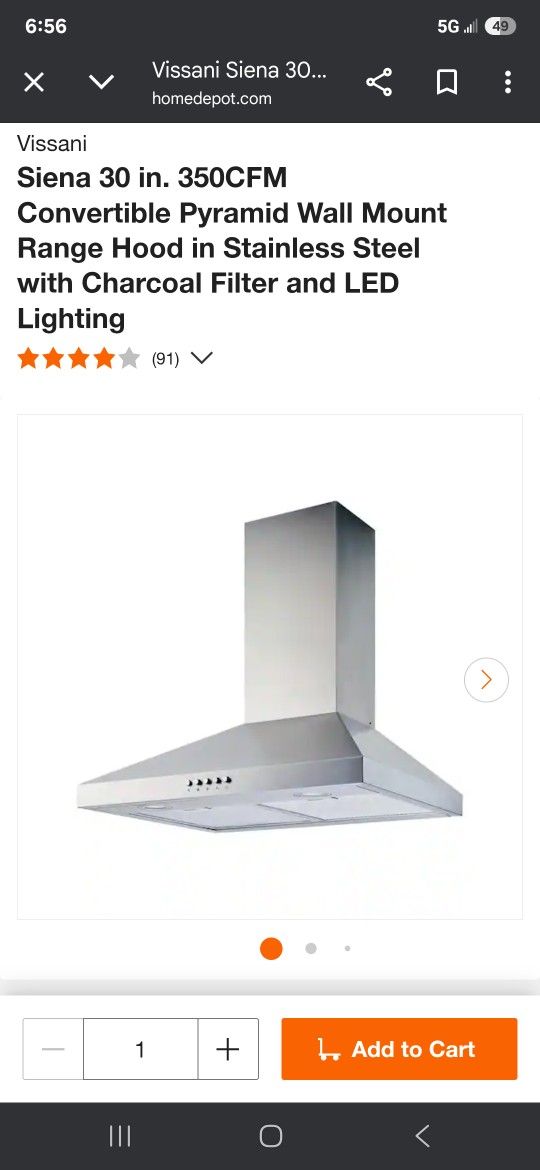 Siena 30 in. 350CFM Convertible Pyramid Wall Mount Range Hood in Stainless Steel with Charcoal Filter and LED Lighting