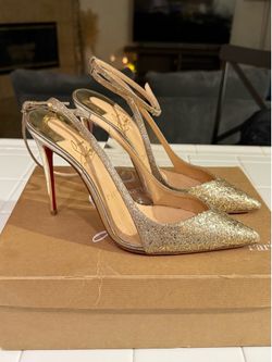 Christian Louboutin Optichoc 100 Glitter Platine EUC/PVC Heels Size 37.5
