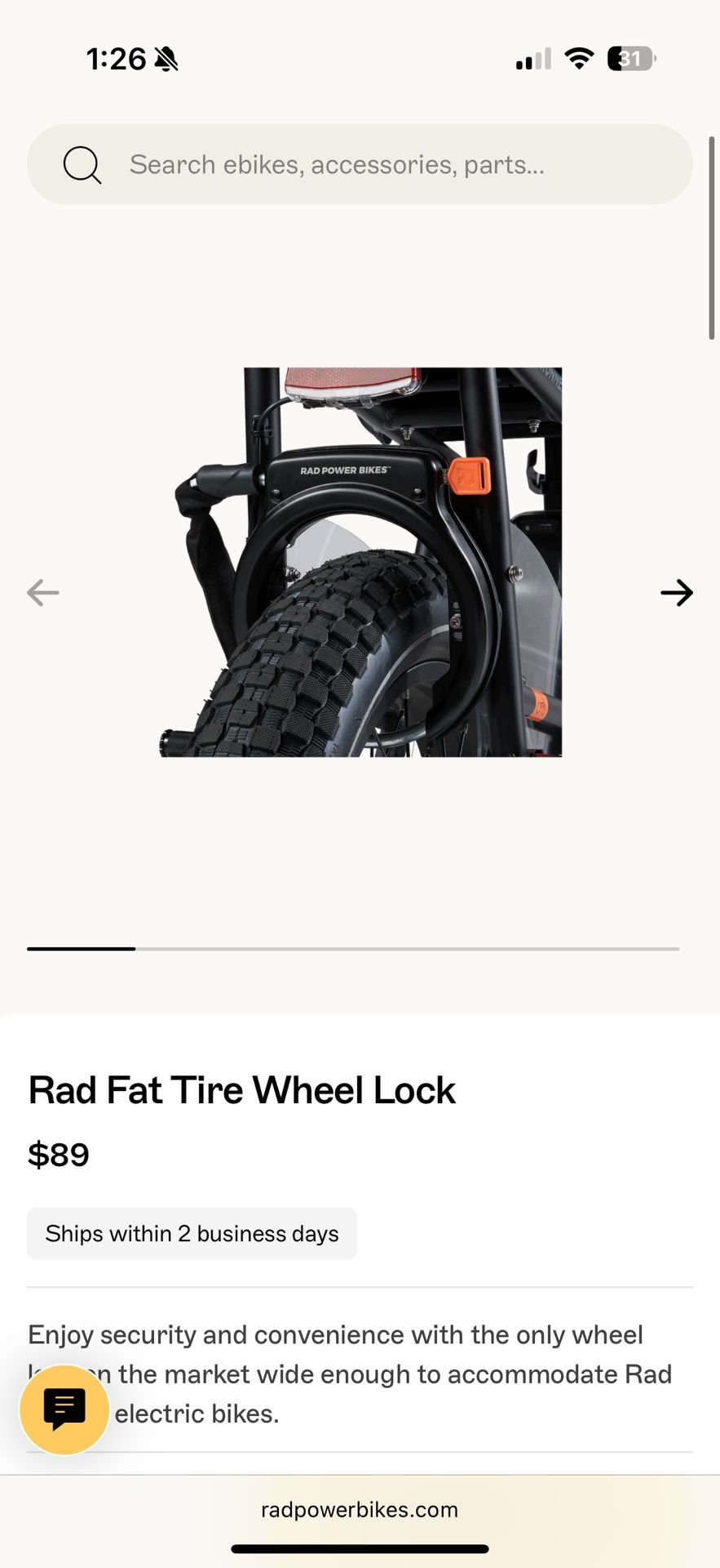 NIB RadPower Tire Lock & Chain