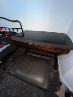 Wood Desk with Glass Top and Ottoman