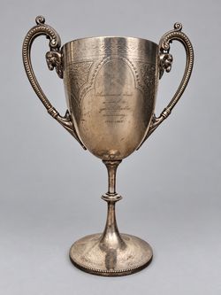 Vintage Ornate Silverplate Loving Cup Trophy Rams Head Handles Repousse 1965