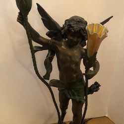 Auguste Moreau Bronze Cupid Lamp Signed 