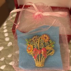 Vintage Christopher Radko  Basket of Flowers Brooch / Pendant