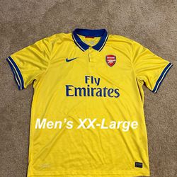 NIKE FC / ASENAL GUNNERS / 2013/2014 Yellow SOCCER Jersey DRI-FIT Futbol Kit / Men’s XX-Large XXL 2XL / Like New w/o Tags!! / Yellow & Royal Blue