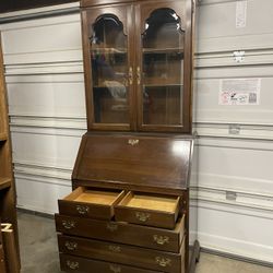 Mahogany Curio Hutch With Desk 