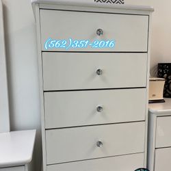 Four Drawer White Diamond Knob Chest Dresser Cajonera Nightstand 