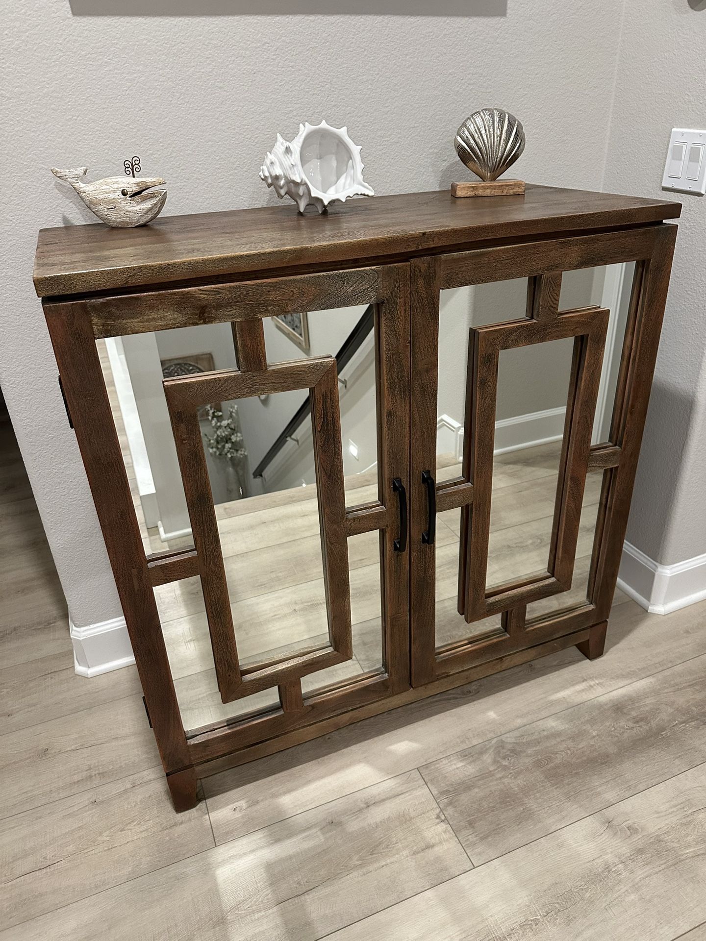 Large Solid Wood Mirrored Decorative Accent Cabinet Storage Hutch