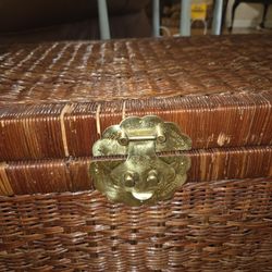 Vintage Chinoisirie Handwoven trunk w/ brass hardware