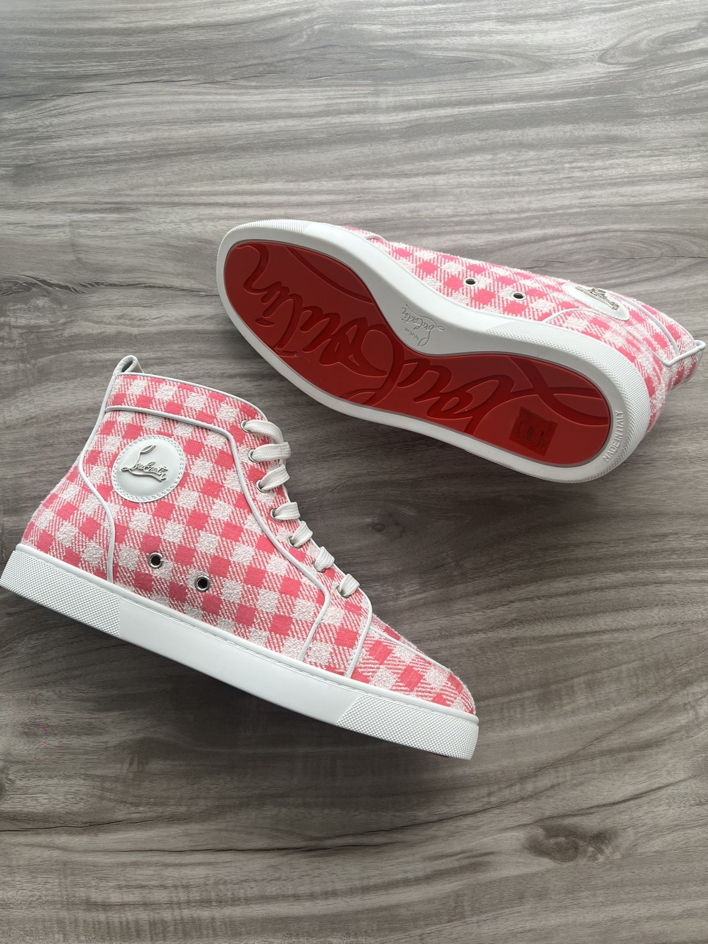 Christian Louboutin Orlato Sneaker High Pink Plaid NEW Size 10 (EU 43)