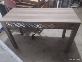 Gray-Brown Wood Console Table top desk/ with Lattice Detail