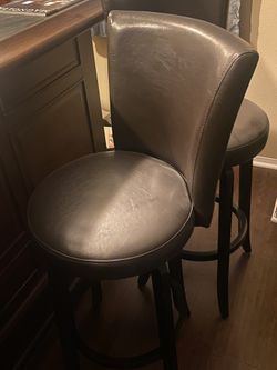 Bar Stools - 2 Swivel Faux Leather Brown