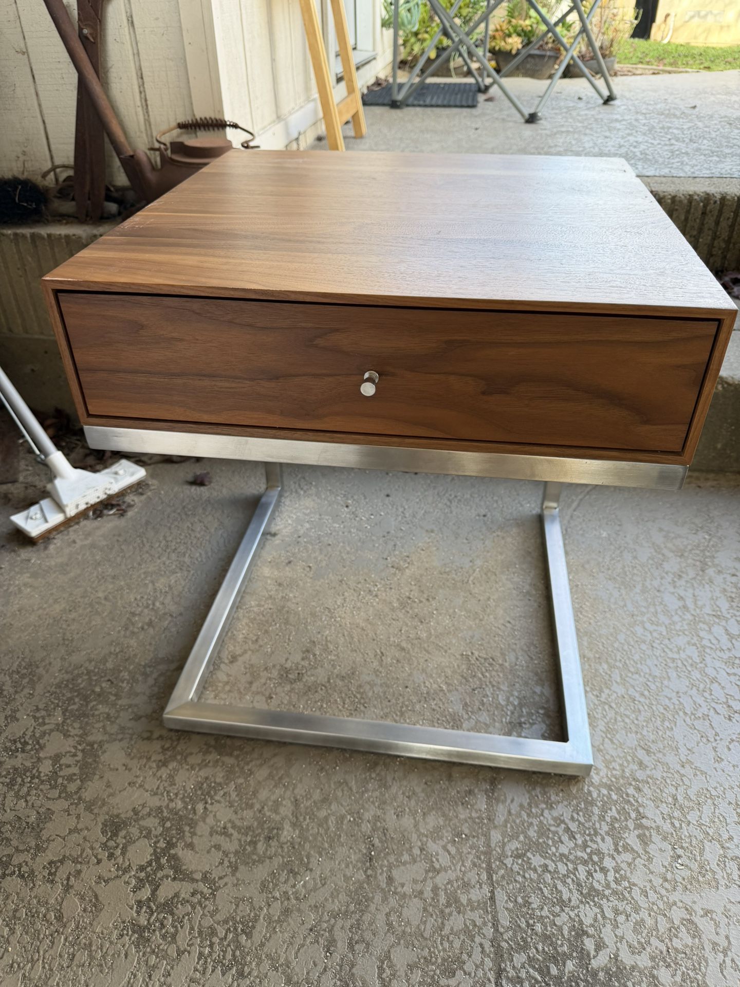 Room and Board Modern Wood and Metal End Table with Drawer