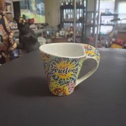 Unique Barcelona Mosaic Style Art Colorful Curved Mug & Handle - New Never Used From Barcelona Spain