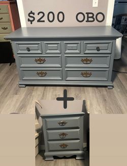 $200 OBO! Gray-Blue Dresser & Matching Nightstand – Need Gone ASAP