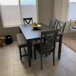 Gray Dining Table & Chairs With Bench