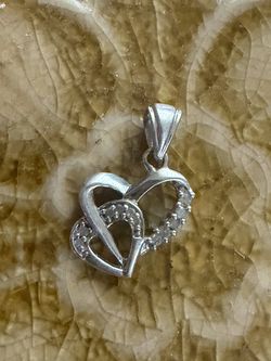 10k white gold double heart Pendant with diamond accents