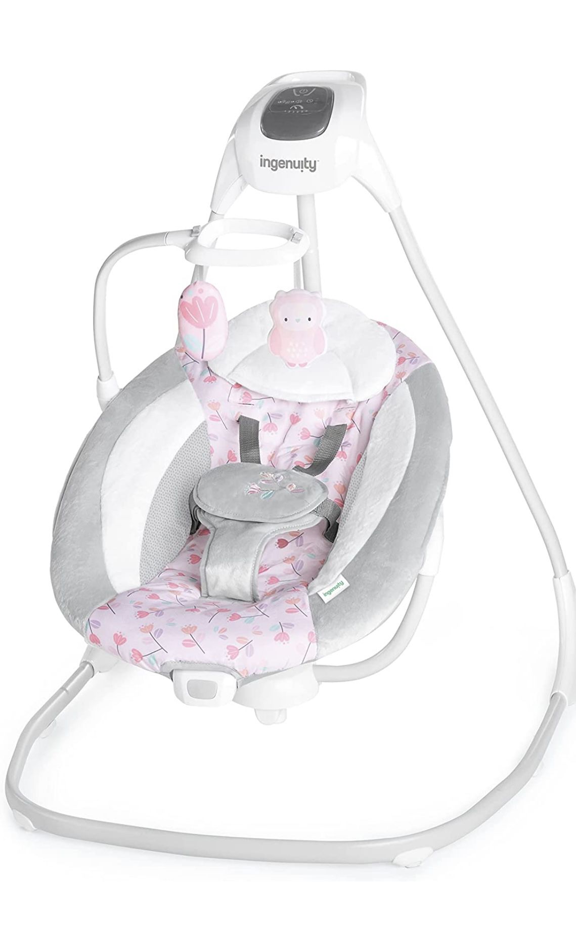 Ingenuity SimpleComfort Lightweight Multi-Direction Compact Baby Swing - 6 Speeds, Nature Sounds & Vibrations - Cassidy (Pink)