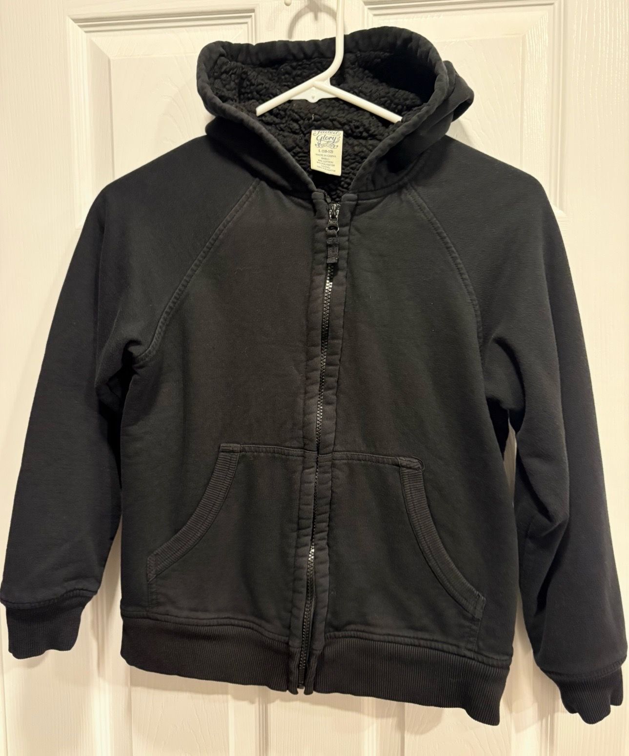 Boys Black Faded Glory fleece Lined Zip-Up Hoodie Jacket - Kids Size Large (10-12)
