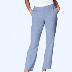 J.Jill Medium Blue 100% Linen Straight Leg Ankle Trousers Pants with Pockets