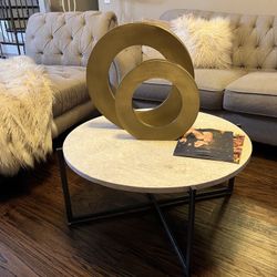 Authentic Mexican Marble Coffee Table Iron Bad 34” Round 